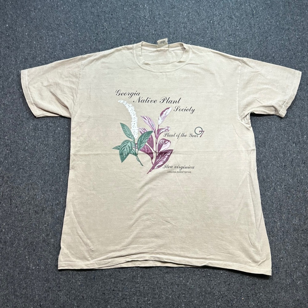 Authentic Pigment Georgia Native Plant Society Sz L Men Tan Boho Botanical Shirt